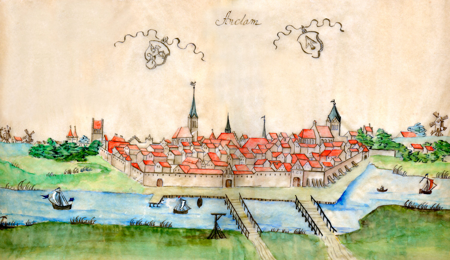 Anklam circa 1615, from the Stralsund illuminated manuscript, Stralsund city archive