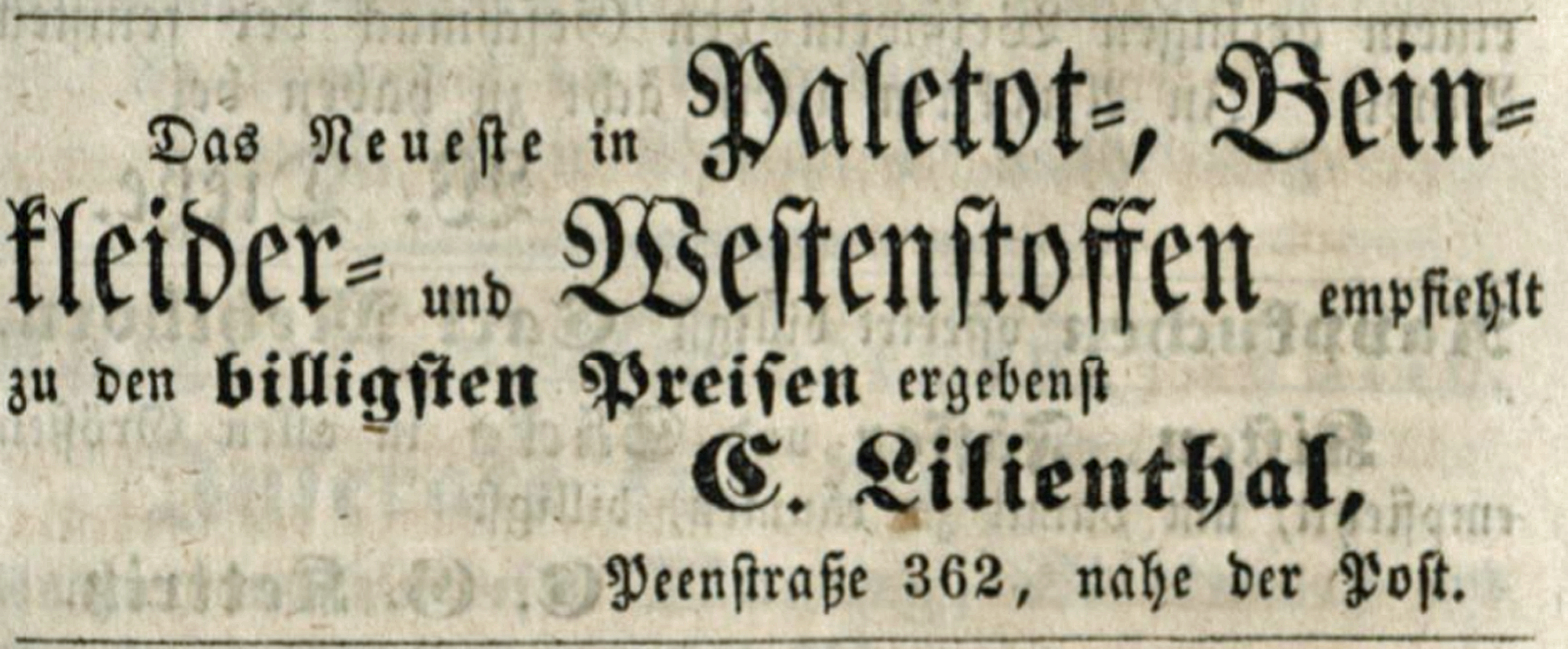 „zu den billigsten Preisen“, Anclamer Kreis-, Volks- und Wochenblatt, 7. Jg. Nr. 60, 19.05.1853